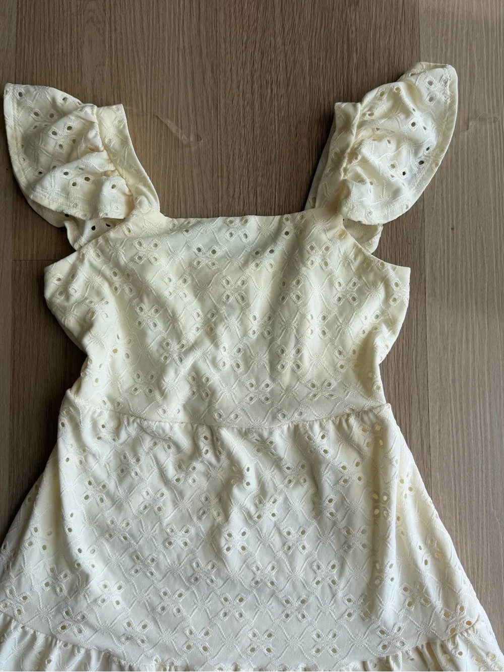 Love Squared Girls Eyelet Tiered Square Neck Flutter Sleeve Midi Dress 8 Lined